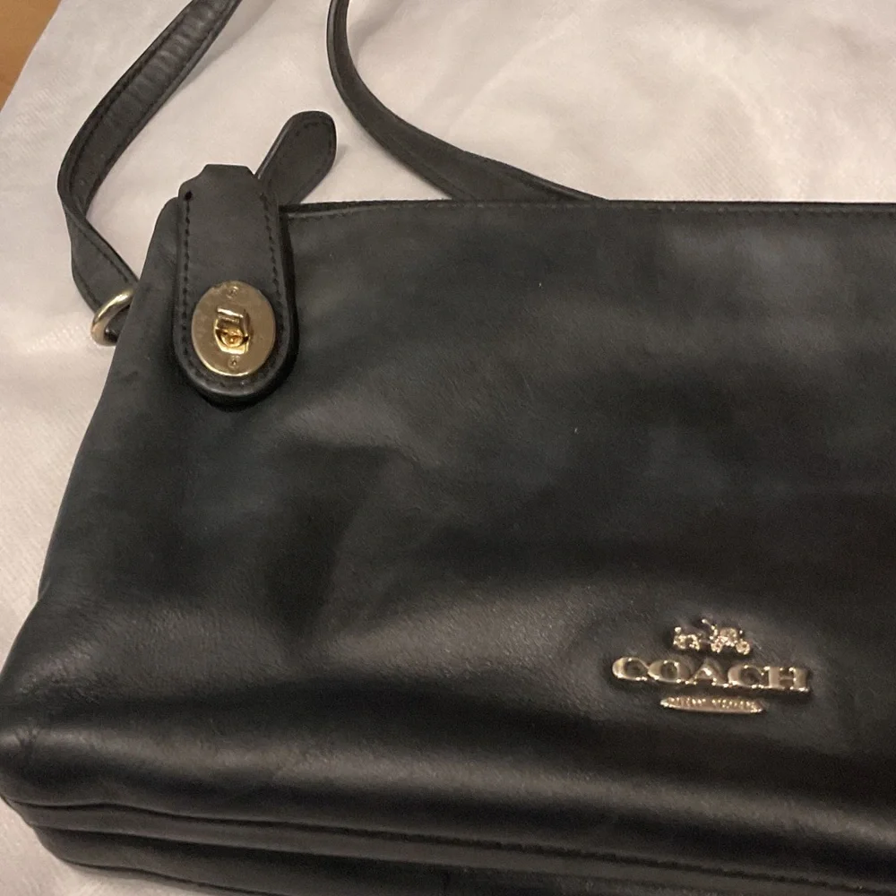 Coach Black Leather Crossbody Bag with Gold Accents